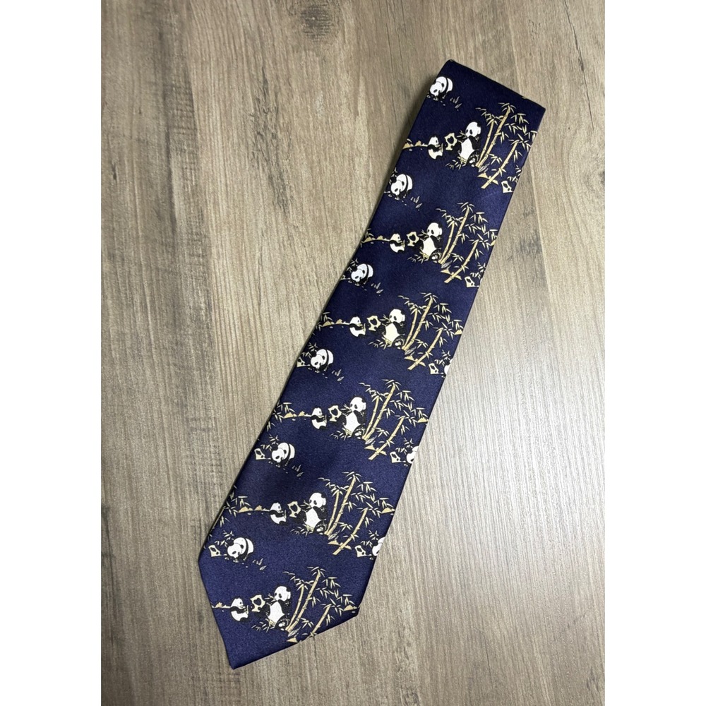 Giorgio Armani Cravatte 100% Silk Panda Bamboo Novelty Designer Tie Navy